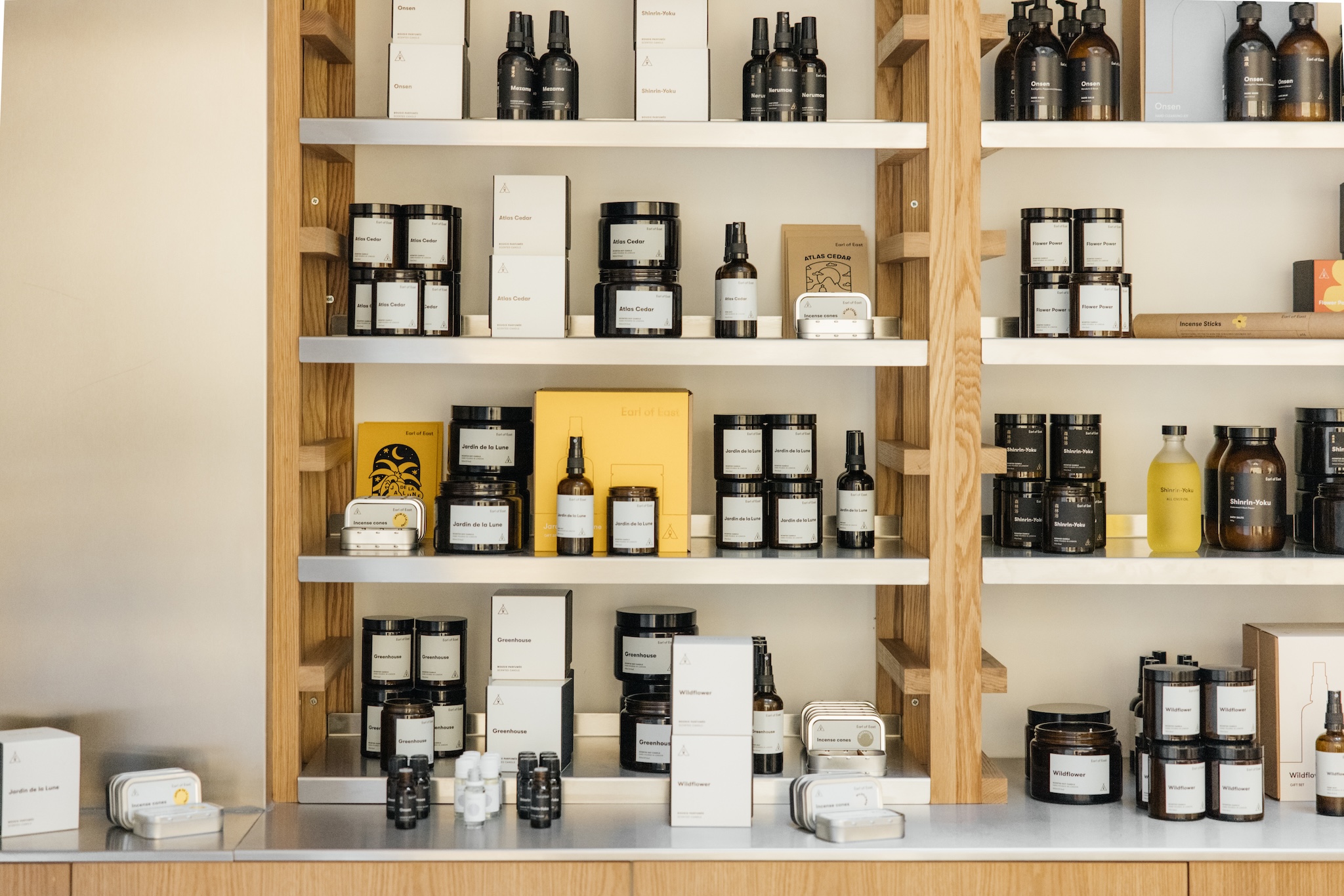a shelf stocked with jars